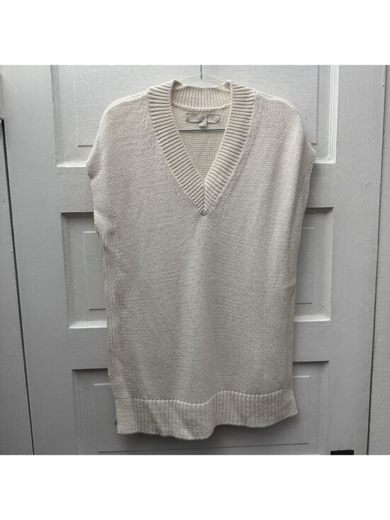 LOFT Sweaters - LOFT XS Sleeveless Sweater Vest Ivory Cotton Blend V Neck Tunic Side Slits